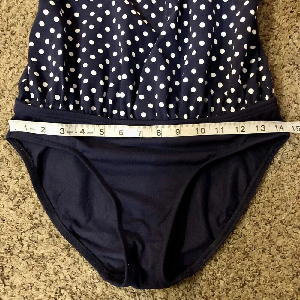 Lands End Maternity Swim Suit Womens 6 Used Navy Polka Dot One Piece - Picture 5 of 15